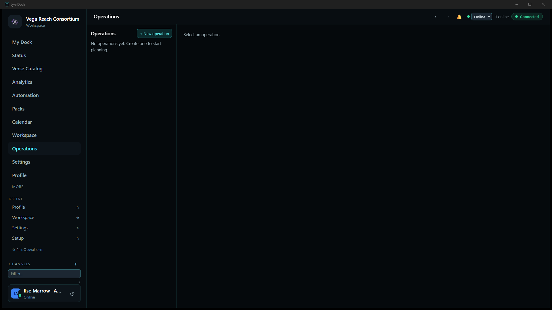Operations page with no operations yet and the + New operation button